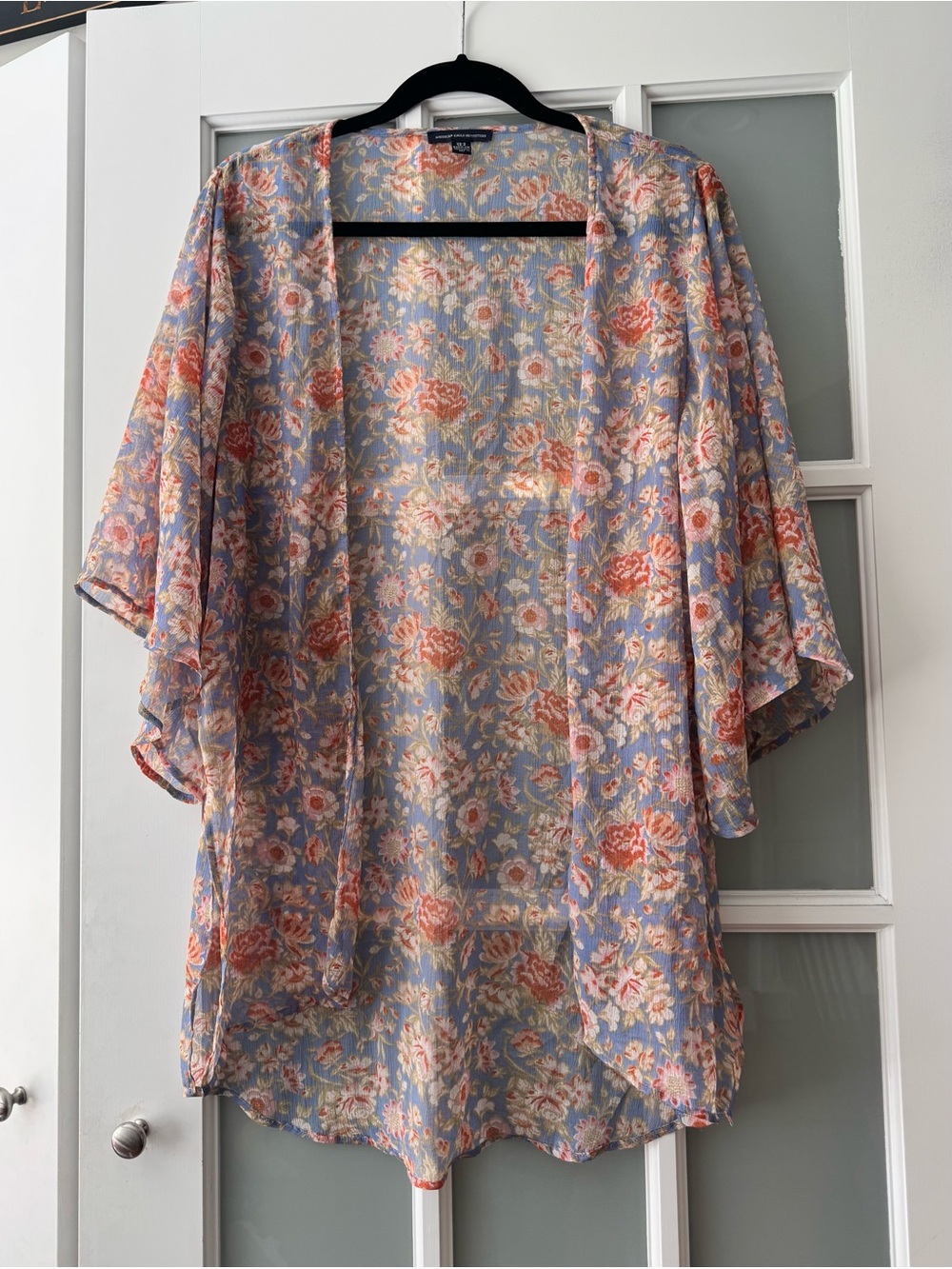 American Eagle Outfitters Floral Kimono Tunic in Light Blue and Coral